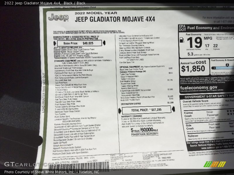  2022 Gladiator Mojave 4x4 Window Sticker