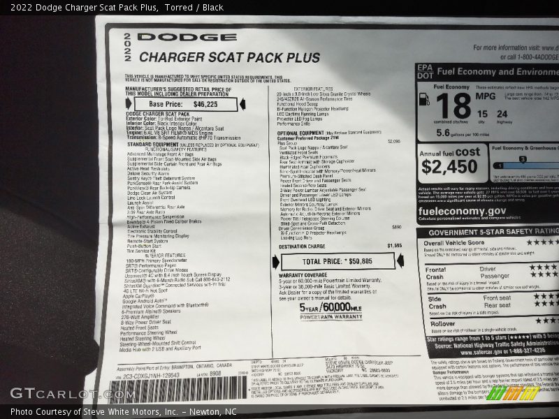 2022 Charger Scat Pack Plus Window Sticker