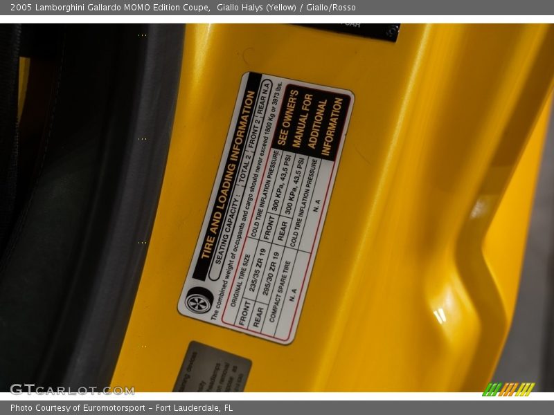 Info Tag of 2005 Gallardo MOMO Edition Coupe