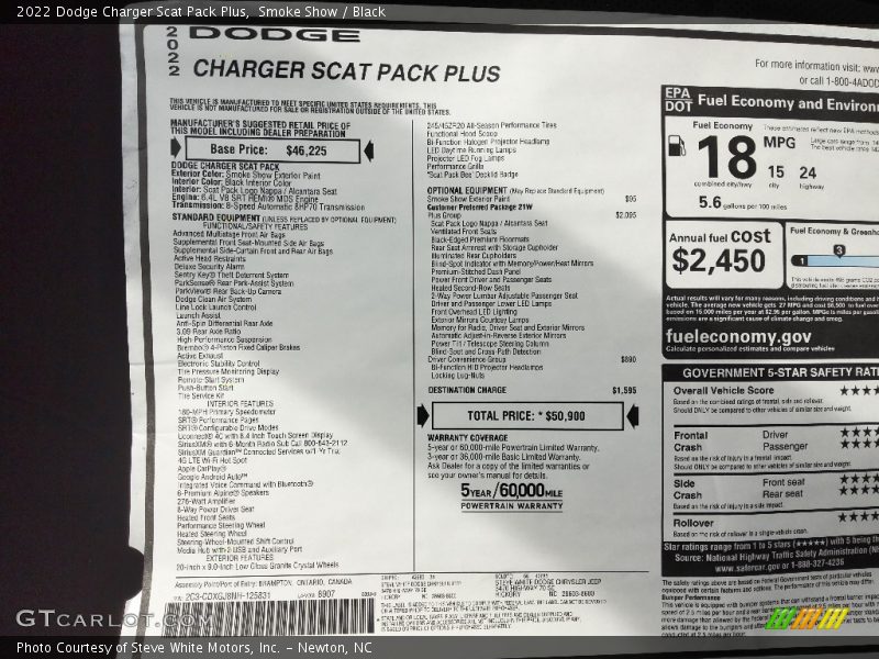 Smoke Show / Black 2022 Dodge Charger Scat Pack Plus