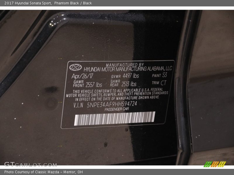 Phantom Black / Black 2017 Hyundai Sonata Sport