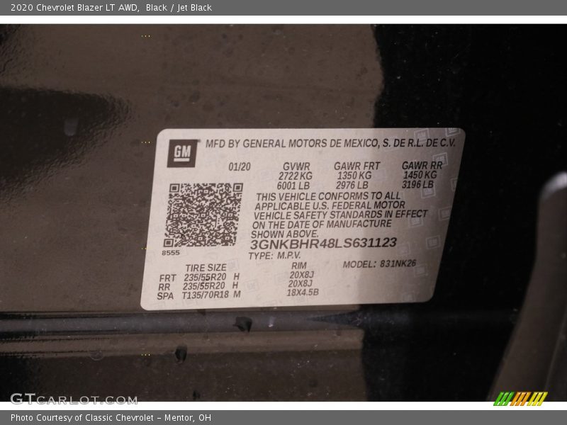 Black / Jet Black 2020 Chevrolet Blazer LT AWD