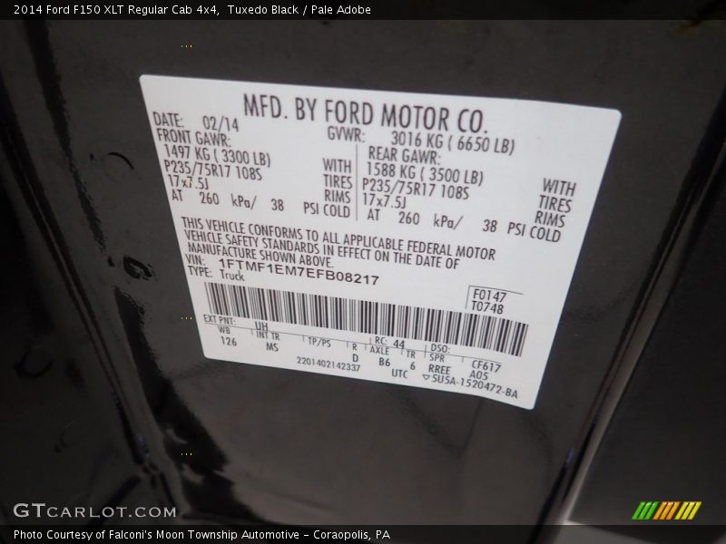 Tuxedo Black / Pale Adobe 2014 Ford F150 XLT Regular Cab 4x4