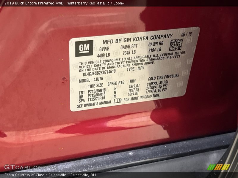 Winterberry Red Metallic / Ebony 2019 Buick Encore Preferred AWD