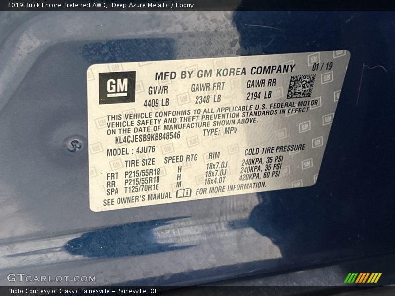 Deep Azure Metallic / Ebony 2019 Buick Encore Preferred AWD