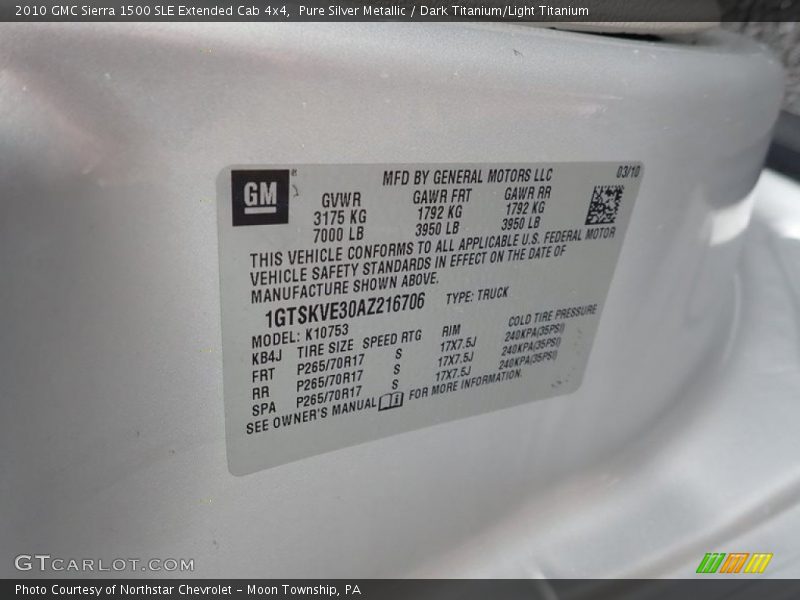Pure Silver Metallic / Dark Titanium/Light Titanium 2010 GMC Sierra 1500 SLE Extended Cab 4x4
