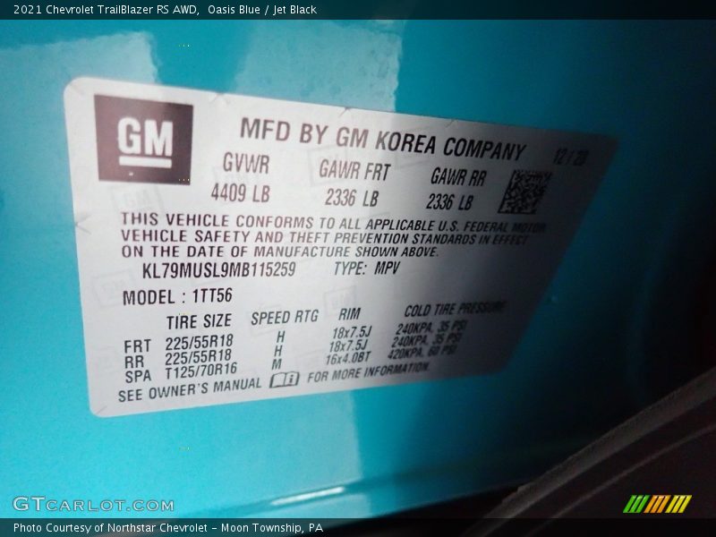 Oasis Blue / Jet Black 2021 Chevrolet TrailBlazer RS AWD