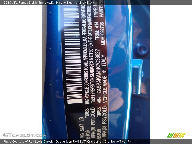Misano Blue Metallic / Black 2019 Alfa Romeo Stelvio Sport AWD