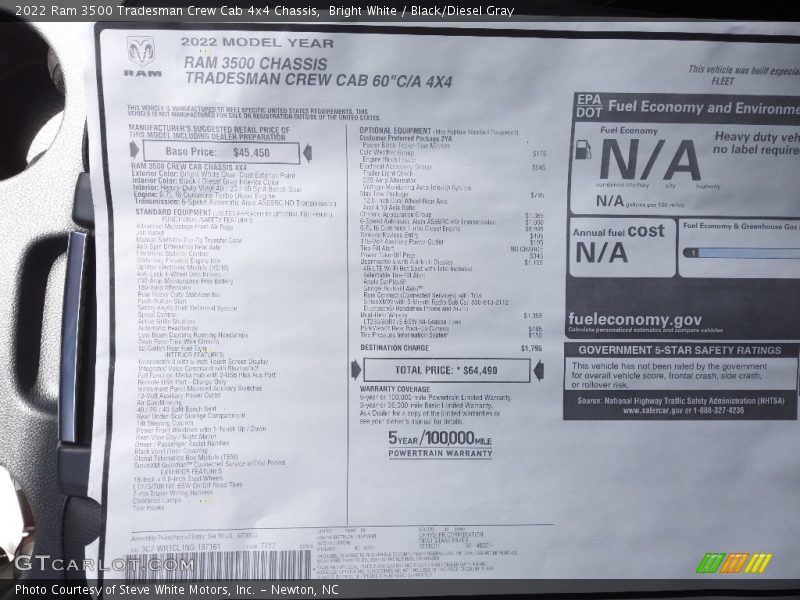 Bright White / Black/Diesel Gray 2022 Ram 3500 Tradesman Crew Cab 4x4 Chassis