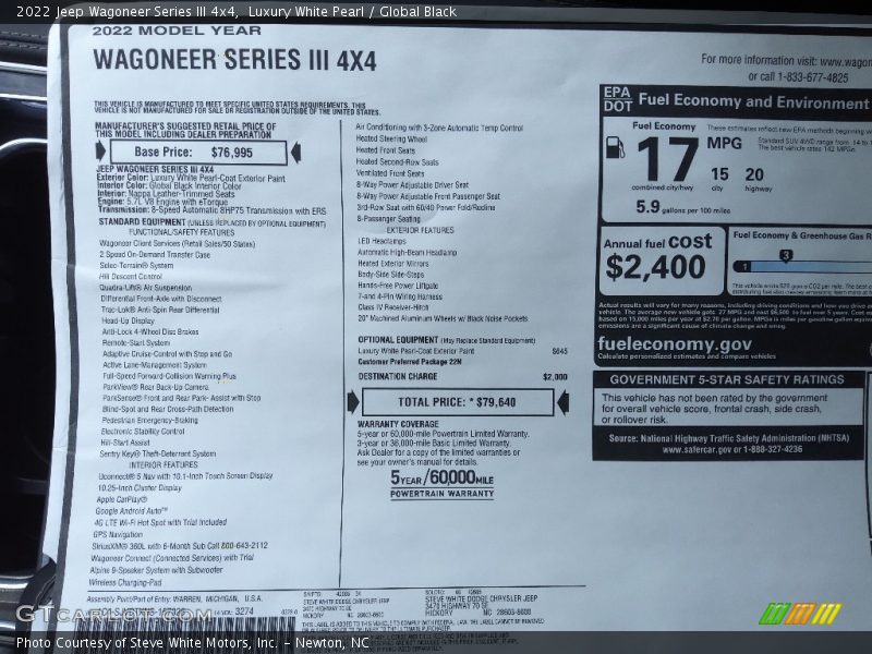 Luxury White Pearl / Global Black 2022 Jeep Wagoneer Series III 4x4