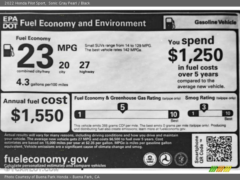Sonic Gray Pearl / Black 2022 Honda Pilot Sport