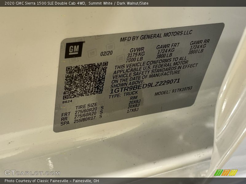 Summit White / Dark Walnut/Slate 2020 GMC Sierra 1500 SLE Double Cab 4WD