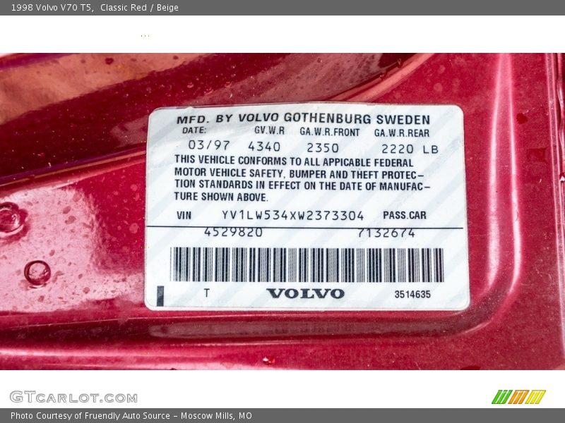 Classic Red / Beige 1998 Volvo V70 T5