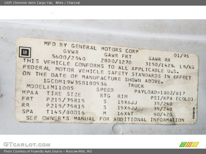 White / Charcoal 1995 Chevrolet Astro Cargo Van