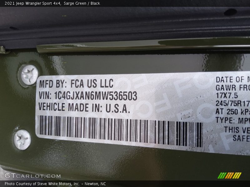Sarge Green / Black 2021 Jeep Wrangler Sport 4x4