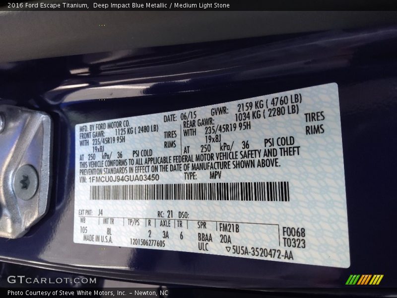 Deep Impact Blue Metallic / Medium Light Stone 2016 Ford Escape Titanium