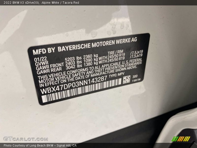 2022 X3 sDrive30i Alpine White Color Code 300