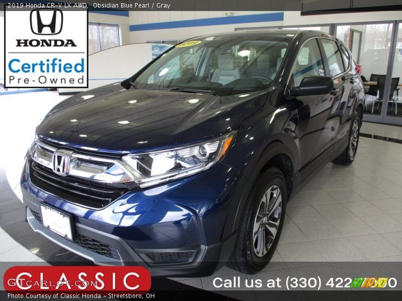 Obsidian Blue Pearl / Gray 2019 Honda CR-V LX AWD