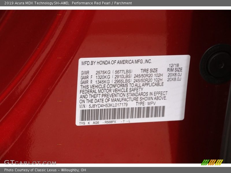Performance Red Pearl / Parchment 2019 Acura MDX Technology SH-AWD
