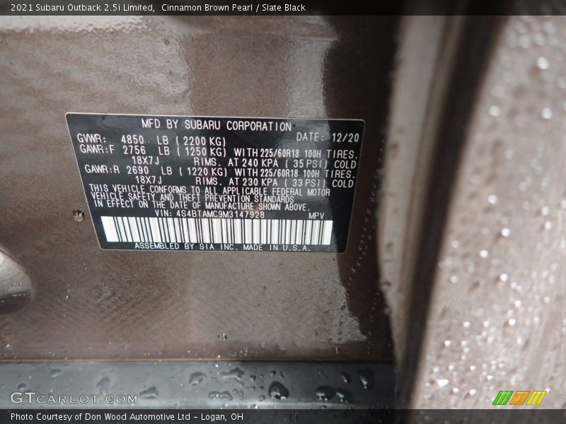 Cinnamon Brown Pearl / Slate Black 2021 Subaru Outback 2.5i Limited