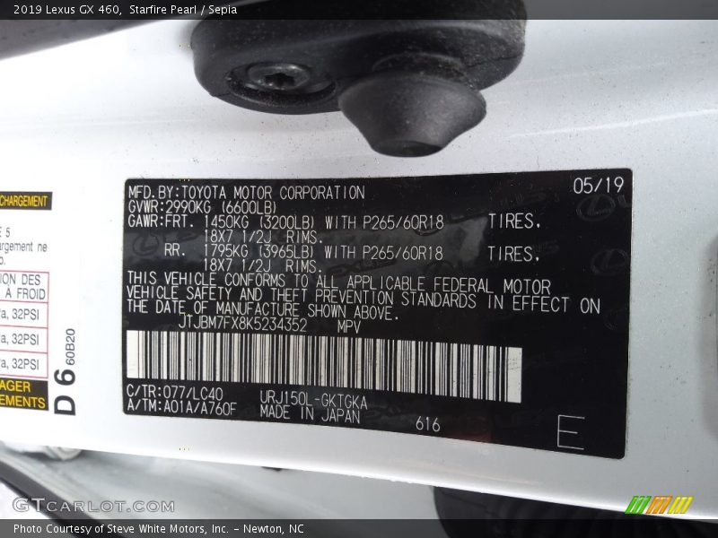 2019 GX 460 Starfire Pearl Color Code 077