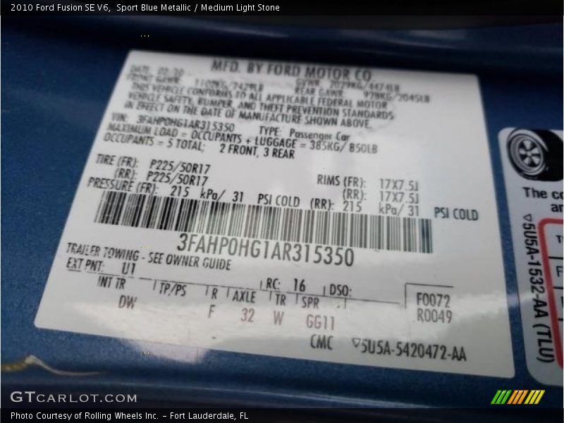 Sport Blue Metallic / Medium Light Stone 2010 Ford Fusion SE V6
