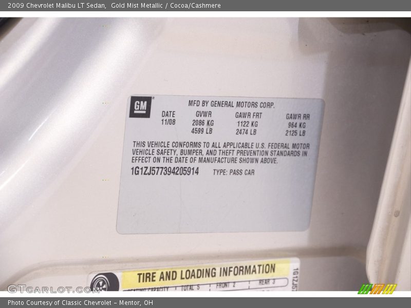 Gold Mist Metallic / Cocoa/Cashmere 2009 Chevrolet Malibu LT Sedan