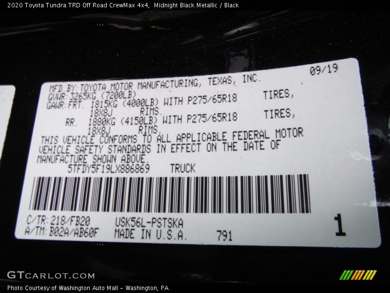 Midnight Black Metallic / Black 2020 Toyota Tundra TRD Off Road CrewMax 4x4