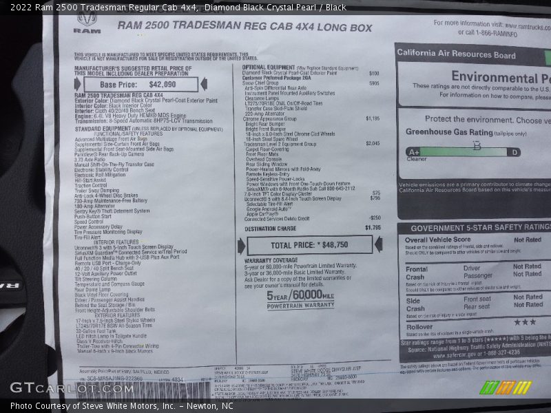 Diamond Black Crystal Pearl / Black 2022 Ram 2500 Tradesman Regular Cab 4x4