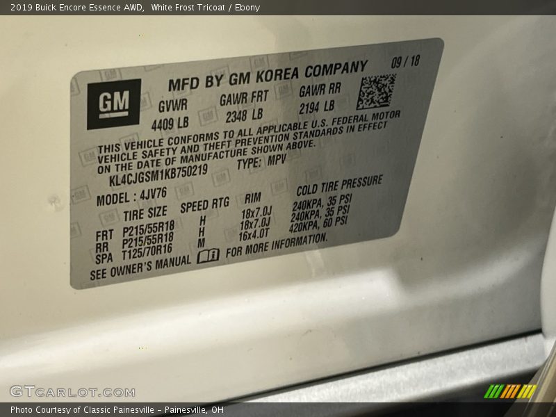 White Frost Tricoat / Ebony 2019 Buick Encore Essence AWD