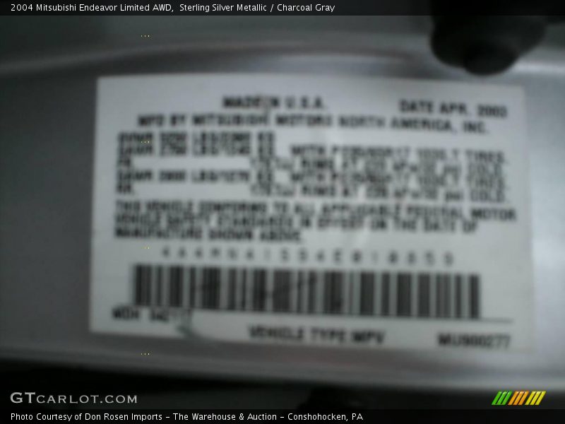 Sterling Silver Metallic / Charcoal Gray 2004 Mitsubishi Endeavor Limited AWD
