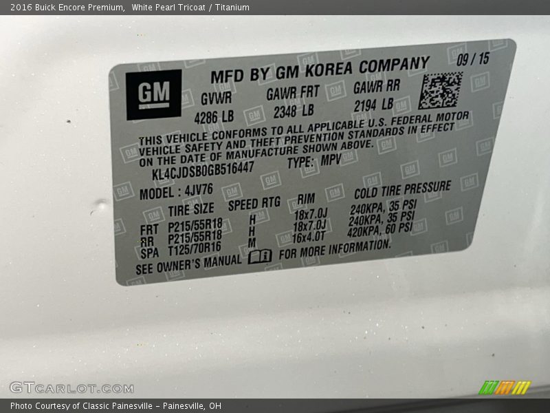 White Pearl Tricoat / Titanium 2016 Buick Encore Premium