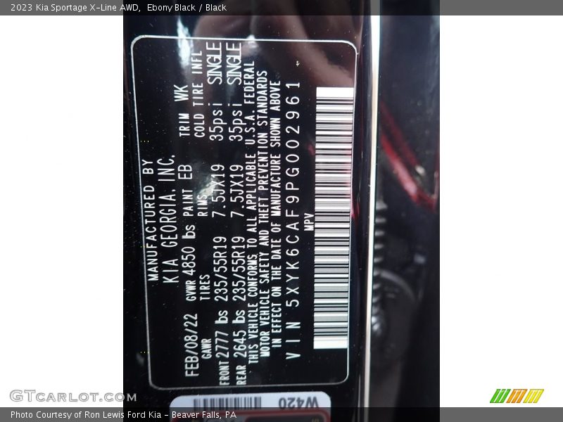 2023 Sportage X-Line AWD Ebony Black Color Code EB