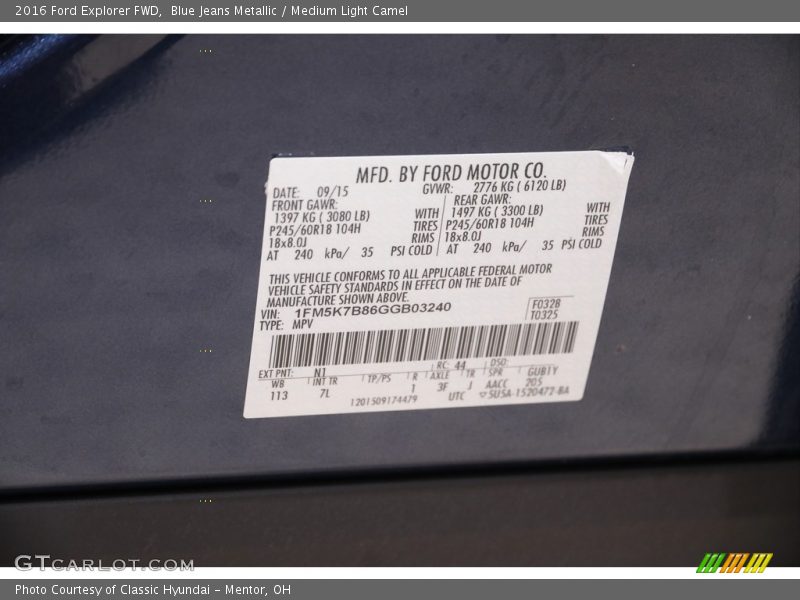 Blue Jeans Metallic / Medium Light Camel 2016 Ford Explorer FWD