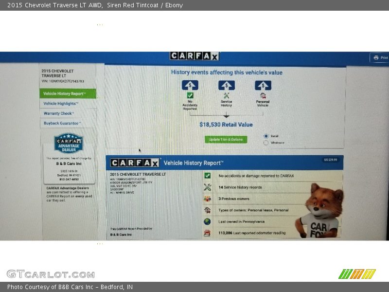 Siren Red Tintcoat / Ebony 2015 Chevrolet Traverse LT AWD