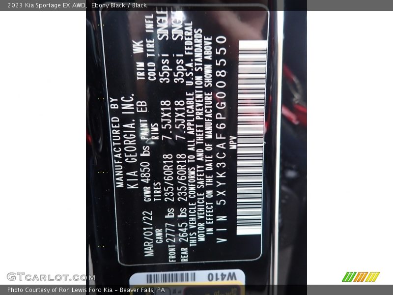 2023 Sportage EX AWD Ebony Black Color Code EB