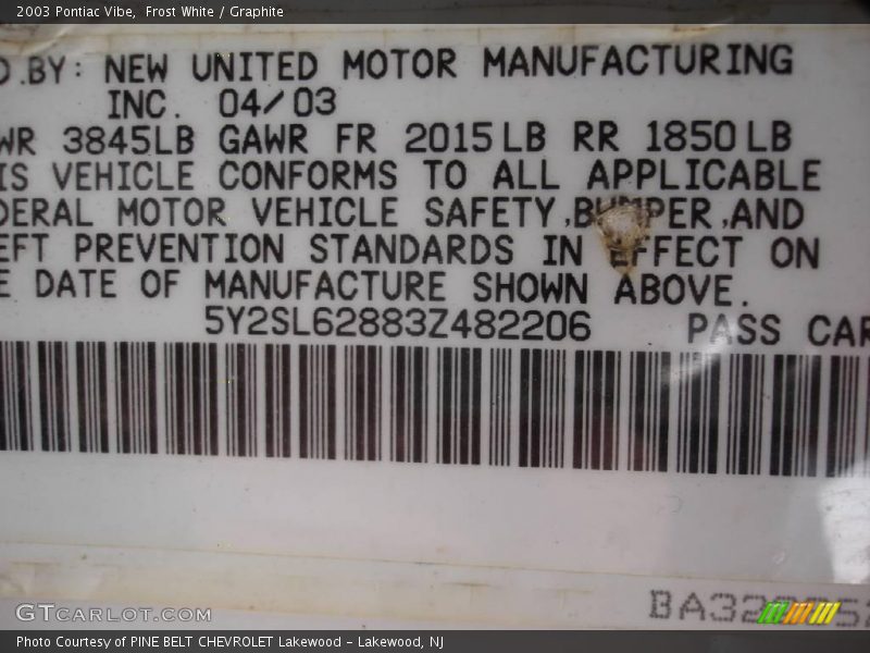 Frost White / Graphite 2003 Pontiac Vibe