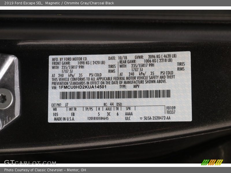 Magnetic / Chromite Gray/Charcoal Black 2019 Ford Escape SEL