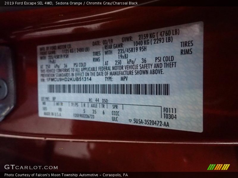 Sedona Orange / Chromite Gray/Charcoal Black 2019 Ford Escape SEL 4WD