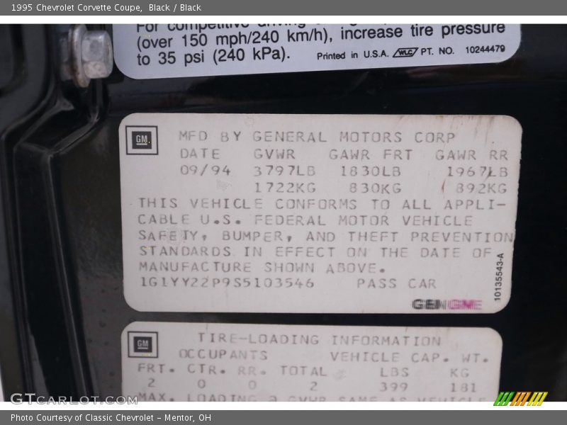 Black / Black 1995 Chevrolet Corvette Coupe