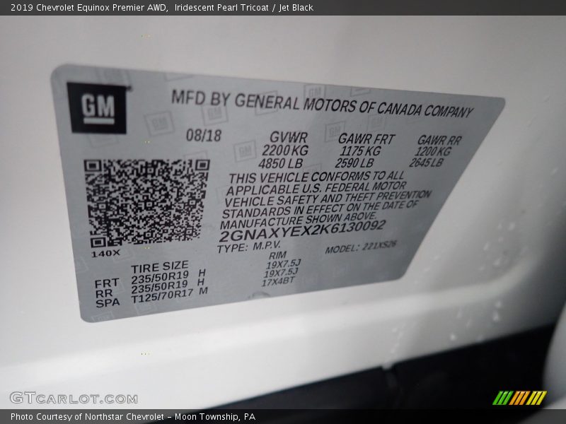 Iridescent Pearl Tricoat / Jet Black 2019 Chevrolet Equinox Premier AWD