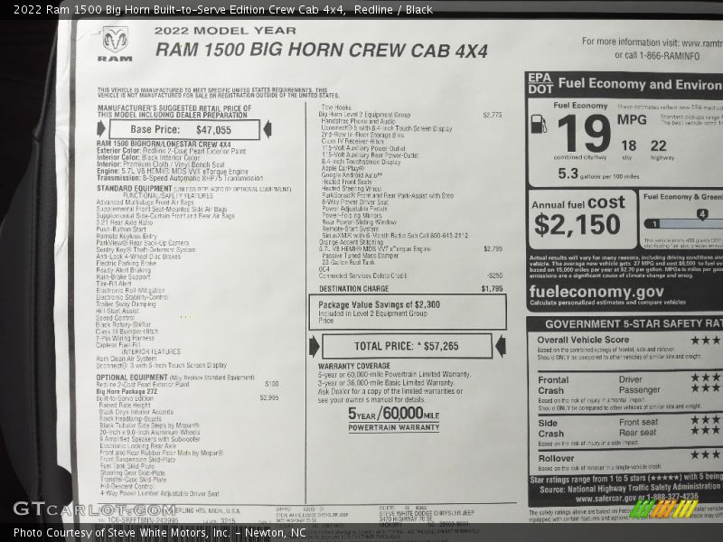  2022 1500 Big Horn Built-to-Serve Edition Crew Cab 4x4 Window Sticker