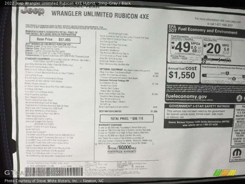Sting-Gray / Black 2022 Jeep Wrangler Unlimited Rubicon 4XE Hybrid