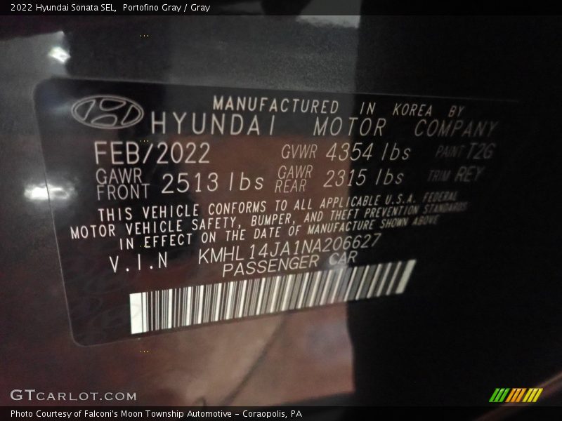 Portofino Gray / Gray 2022 Hyundai Sonata SEL