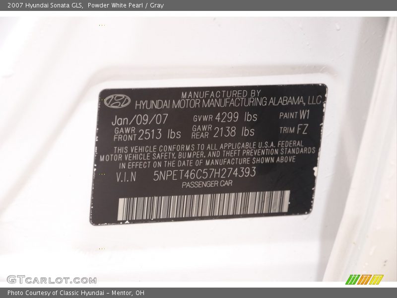 Powder White Pearl / Gray 2007 Hyundai Sonata GLS