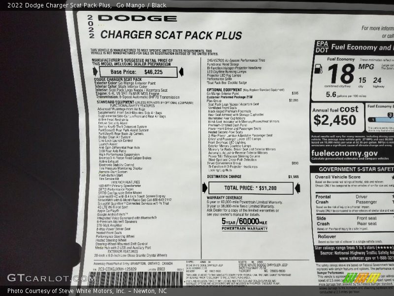  2022 Charger Scat Pack Plus Window Sticker