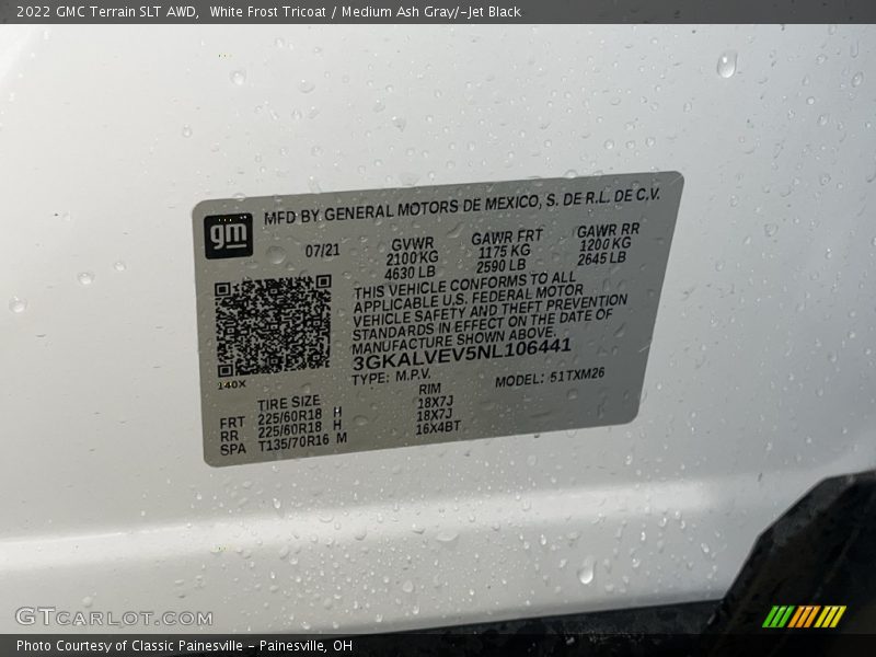 White Frost Tricoat / Medium Ash Gray/­Jet Black 2022 GMC Terrain SLT AWD