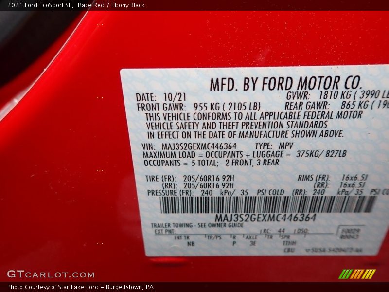 Race Red / Ebony Black 2021 Ford EcoSport SE