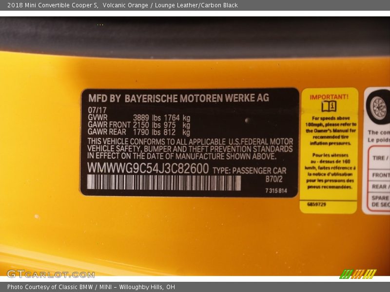 2018 Convertible Cooper S Volcanic Orange Color Code B70
