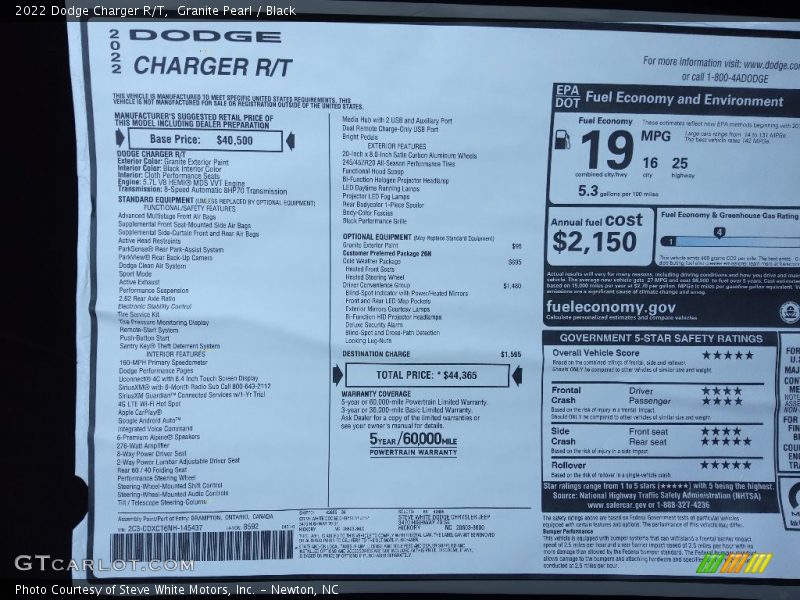 2022 Charger R/T Window Sticker